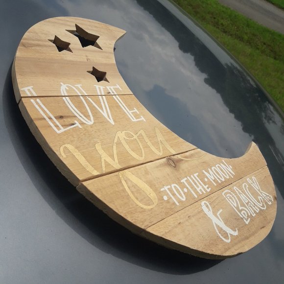 Wooden Moon Wall Hanging Vintage Wood Home Decor Love You to Moon - Picture 3 of 7
